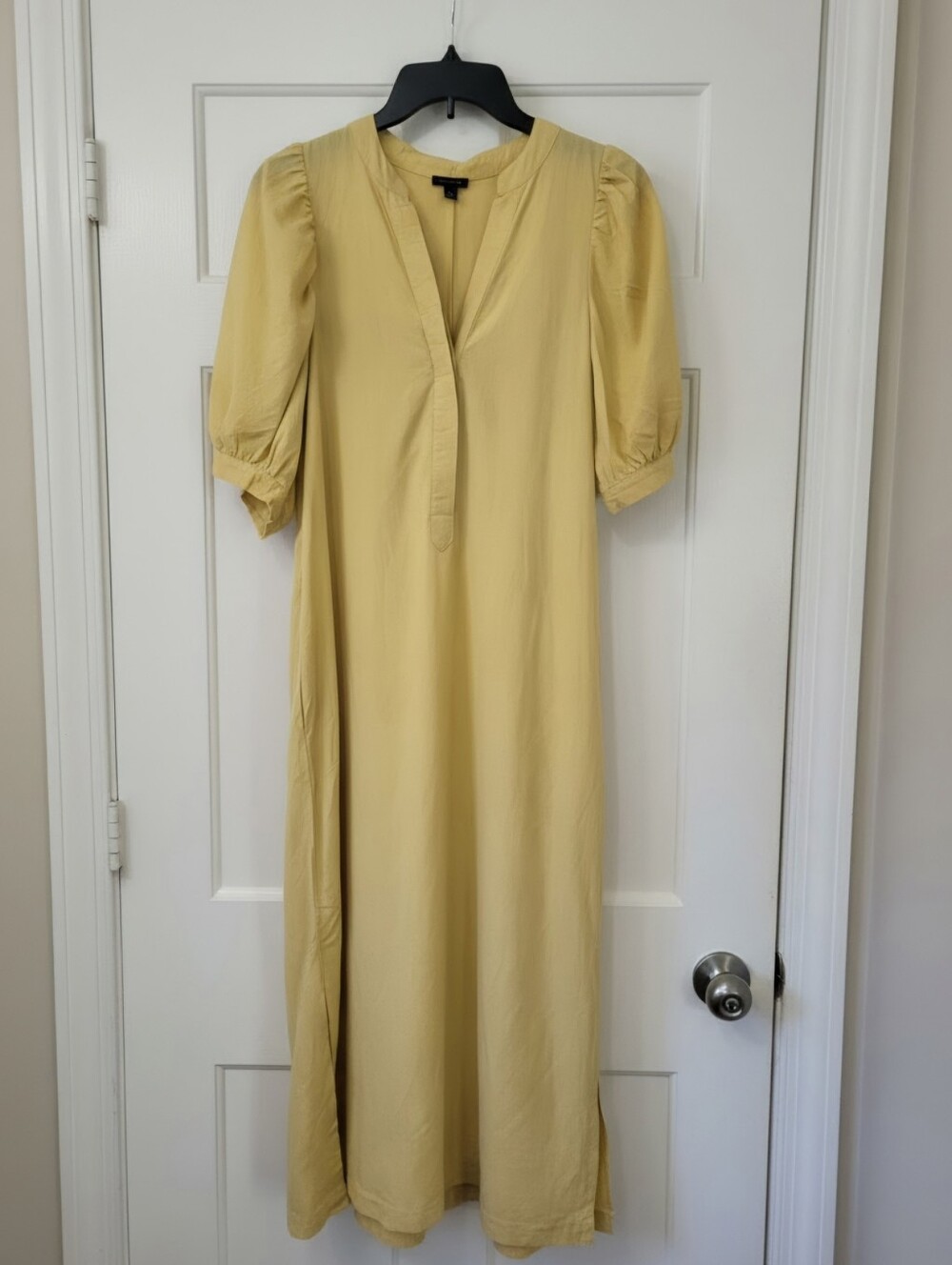 Ann Taylor Yellow Puff-Sleeve Maxi Dress with Tie Belt